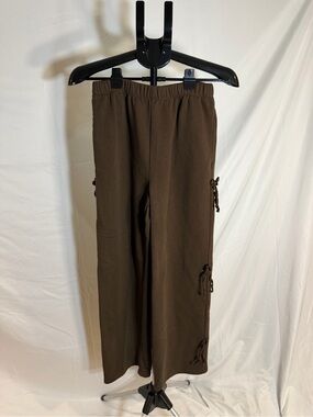 No Boundaries women’s Brown Elastic Waist Wide-Leg sweatpants with Side bows